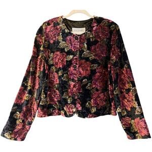 VTG McNaugthon  Velvet Burn Out Floral Print Cottage Core Blazer